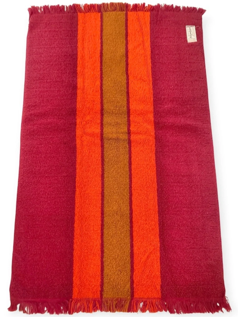 2 Vintage 70’s YSL Yves Saint Laurent Fieldcrest Hand Towels Stripe Red Orange